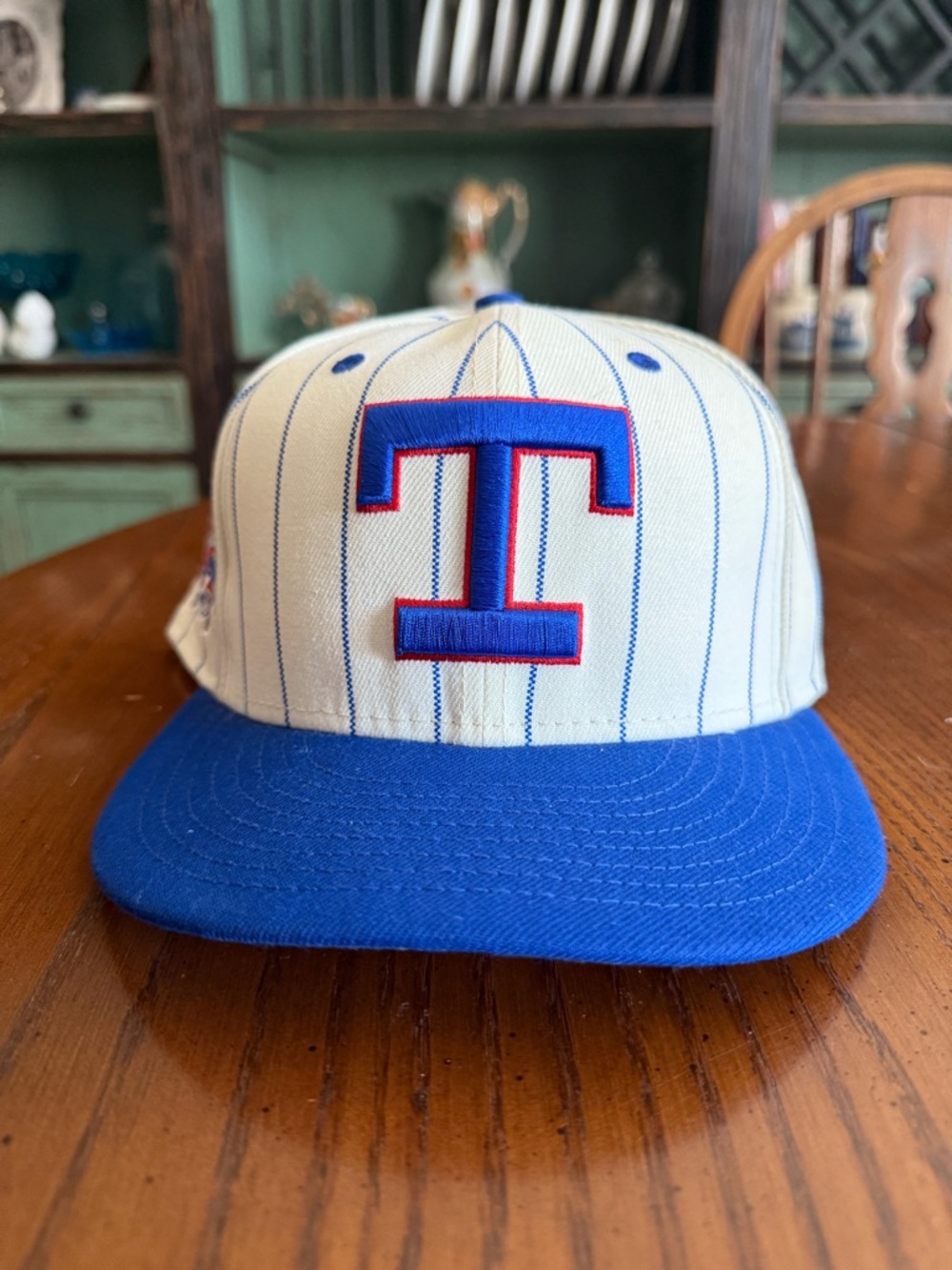 Texas Rangers Vintage Pinstripe Snapback Hat - Blue & White